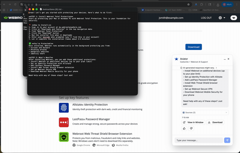 Working prototype: the assistant compiles the same setup steps and delivers them as a downloadable instructions file the user can keep.